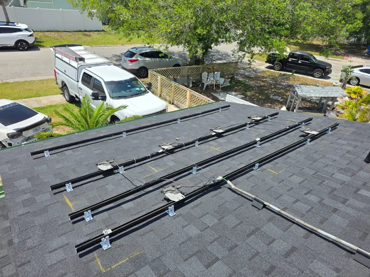 Mounting rails being prepared for the new roof